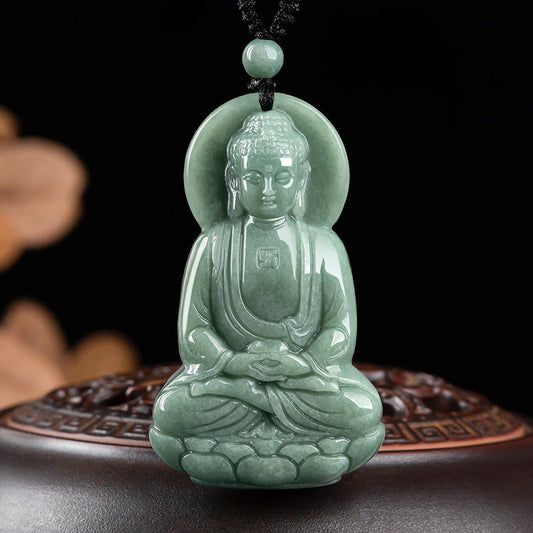 Spirituality Amitabha Buddha Jade Amulet Compassion String Necklace