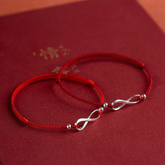 Ancient Tibetan Buddhist Red String Tradition  925 Sterling Silver Endless Knot Protection Luck Red String Bracelet Anklet