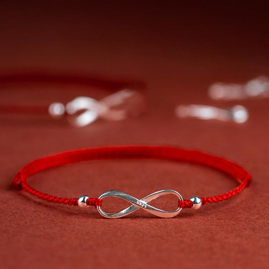 Ancient Tibetan Buddhist Red String Tradition  925 Sterling Silver Endless Knot Protection Luck Red String Bracelet Anklet