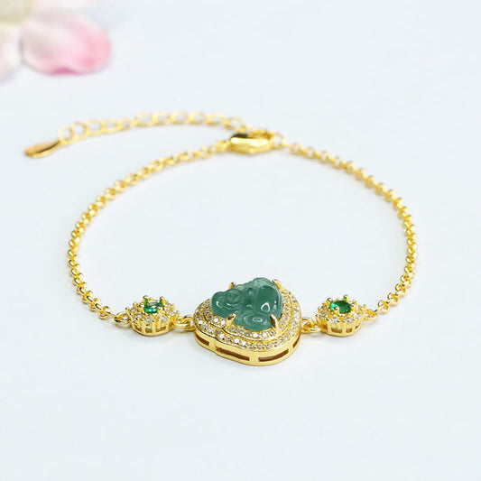 Spirituality Laughing Buddha Green Jade Zircon Luck Chain Bracelet