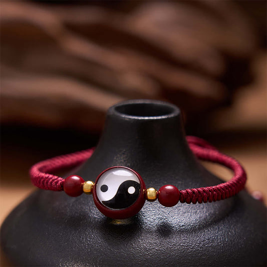 Ancient Tibetan Buddhist Red String Tradition  Lucky Cinnabar Red String Yin Yang Symbol Bagua Blessing Bracelet