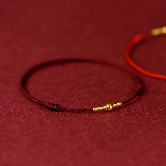 Ancient Tibetan Buddhist Red String Tradition  925 Sterling Silver Golden Bead Protection Braided Rope Bracelet Anklet