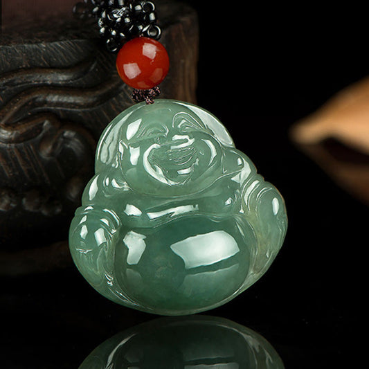 Spirituality Laughing Buddha Jade Abundance String Necklace Pendant