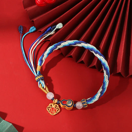 Tibetan Knot Protection 925 Sterling Silver Handmade Gourd Blessing String Reincarnation Knot Bracelet