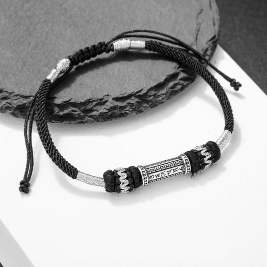 Ancient Tibetan Buddhist Red String Tradition  925 Sterling Silver Om Mani Padme Hum Wisdom Braided Rope Bracelet