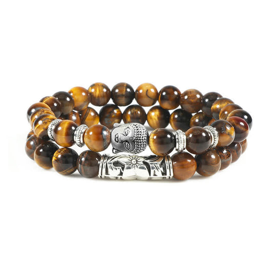 Spirituality 2Pcs Natural Crystal Agate Buddha Protection Bracelet