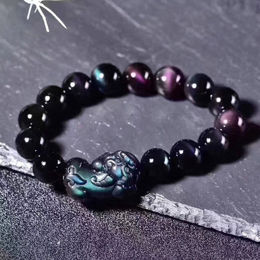 Spirituality Buddha Karma FengShui PiXiu Rainbow Obsidian Luck Bracelet