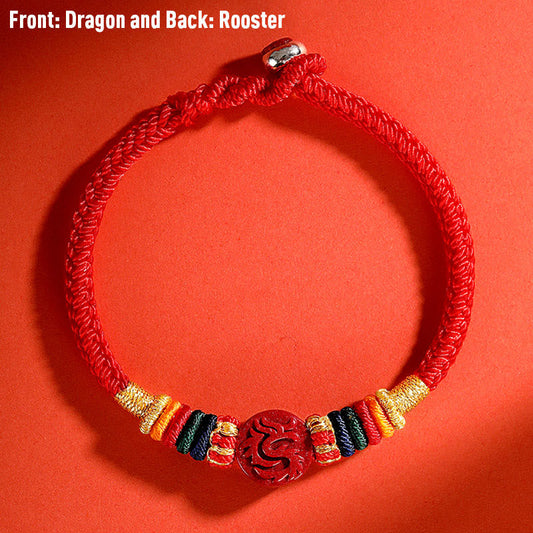 Ancient Tibetan Buddhist Red String Tradition  Year of the Dragon 925 Sterling Silver Chinese Zodiac Cinnabar Auspicious Matches Blessing Bracelet