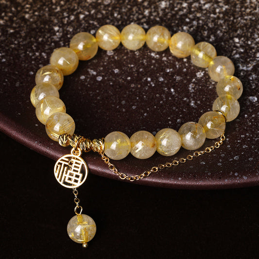 Golden Energy Citrine Wealth Solar Plexus Chakra (Third Chakra) Lucky Fu Character Happiness Bracelet