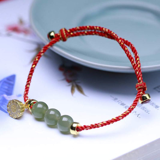 Jade  Natural Jade Lotus Seed Strength Red String Weave Bracelet