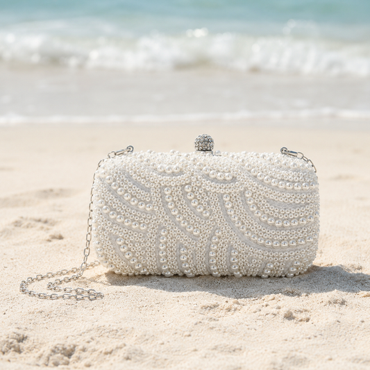 Elegant Pearl Beaded Clutch for Women, Mini Evening Handbag with Detachable Chain for Weddings, Prom and Parties