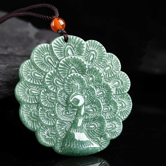 Jade  Natural Jade Peacock Luck Prosperity Necklace Pendant