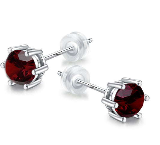 6.5mm Birthday Stone,Daily Wear,925 Sterling Silver 18ct White Gold Plated Earrings Stud Men Women,Jewelry Box Gift Choice
