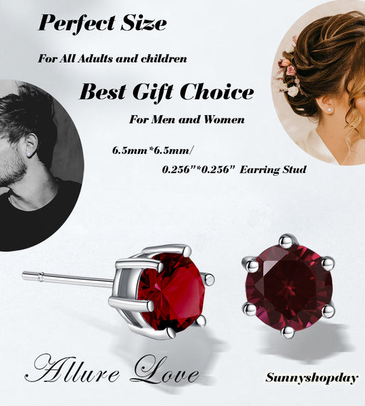 6.5mm Birthday Stone,Daily Wear,925 Sterling Silver 18ct White Gold Plated Earrings Stud Men Women,Jewelry Box Gift Choice