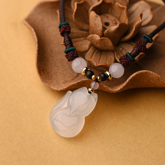 Jade  Chalcedony Fox Pink Crystal Bead Harmony String Necklace Pendant