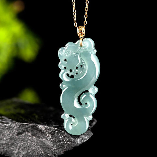 Jade  18K Gold Plated 925 Sterling Silver Year of the Dragon Jade Abundance Necklace Pendant