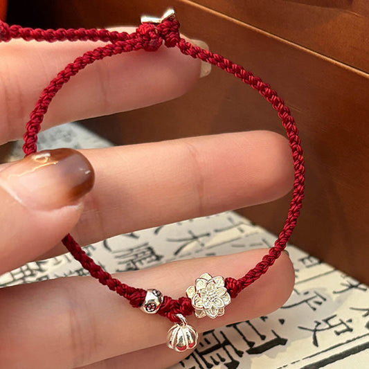 Ancient Tibetan Buddhist Red String Tradition  Handmade Lotus Flower Luck Braid Red Rope Bracelet