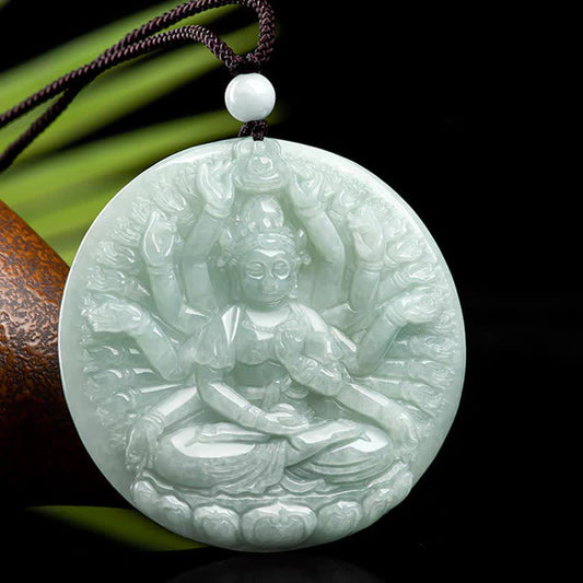 Jade  Thousand-Hand Kwan Yin Avalokitesvara Jade Blessing String Necklace Pendant
