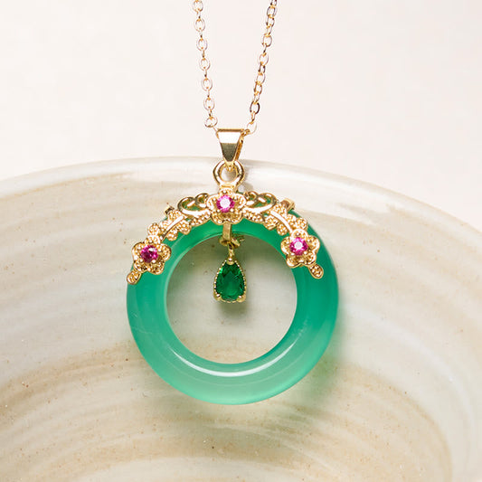 Golden Energy Citrine Green Chalcedony Peace Buckle Design Strength Necklace Pendant