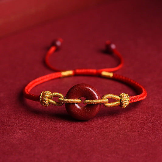 Ancient Tibetan Buddhist Red String Tradition  Handmade Cinnabar Peace Buckle Blessing Braided Rope Bracelet