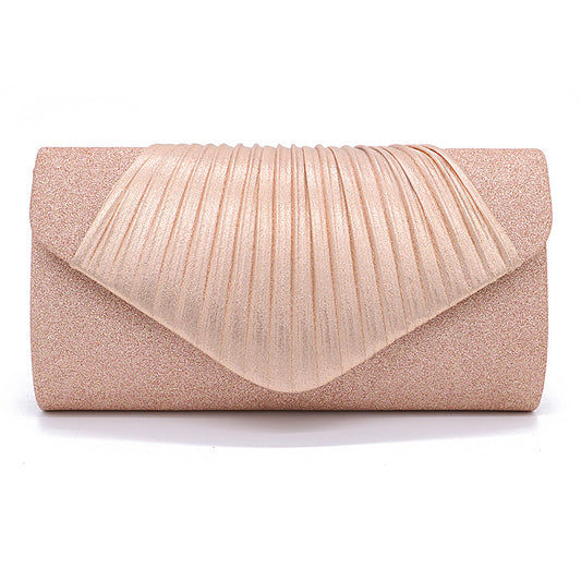 Women’s Black Pleated Evening Clutch Bag with Chain Strap