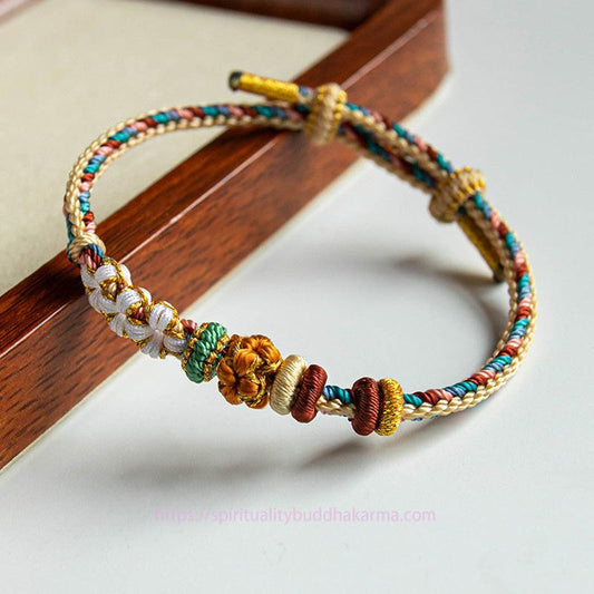 Ancient Tibetan Buddhist Red String Tradition  Handmade Dunhuang Color Peach Blossom Pattern Braid String Bracelet