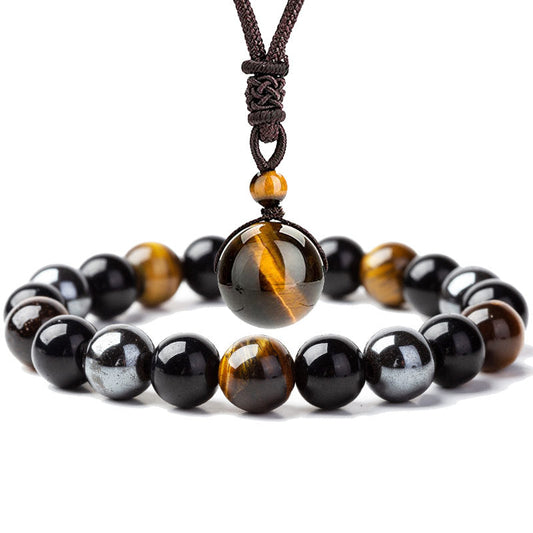 Spirituality Buddha Karma  Tibetan Tiger's Eye Bracelet Necklace Set