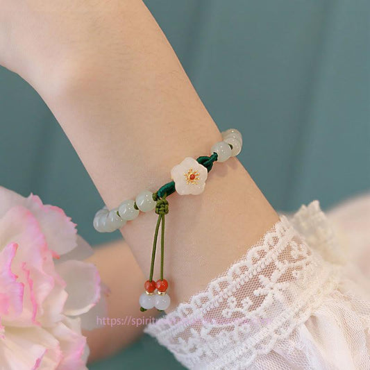 Jade  Jade Peach Blossom Flower Luck Bracelet