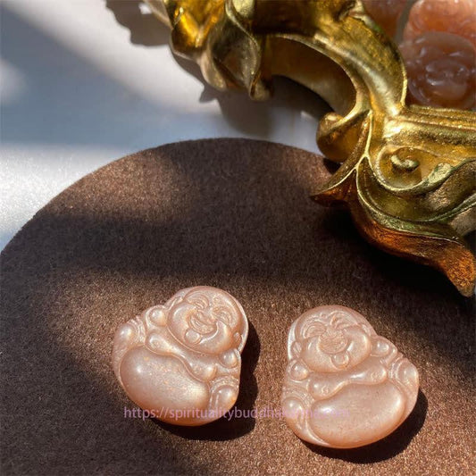 Spirituality 925 Sterling Silver Laughing Buddha Natural Sun Stone Wealth Necklace Chain Pendant