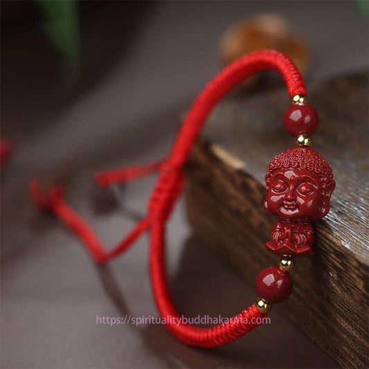 Ancient Tibetan Buddhist Red String Tradition  Chinese Zodiac Natal Buddha Cinnabar Amulet Blessing String Bracelet