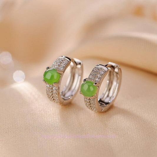 Jade  925 Sterling Silver Round Cyan Jade Success Stud Earrings