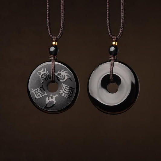 Spirituality Buddha Karma Black Obsidian Taoism Five Sacred Mountains Carved Strength Peace Buckle Necklace Pendant Key Chain Phone Hanging Decoration