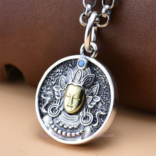Spirituality 925 Sterling Silver Green Tara Double Dorje Vajra Protection Necklace Pendant