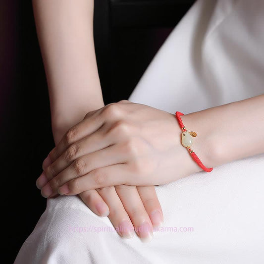 Jade  925 Sterling Silver Year of the Rabbit Hetian White Jade Luck Red String Protection Bracelet