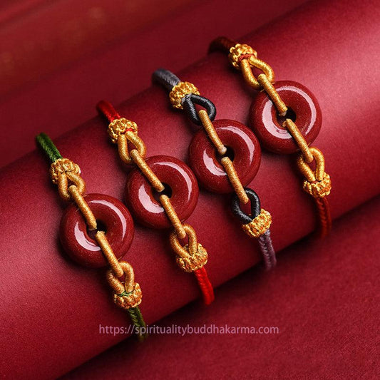 Tibetan Knot Protection Handcrafted Cinnabar Peace Buckle Pattern Concentration Braided Bracelet