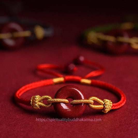 Tibetan Knot Protection Handcrafted Cinnabar Peace Buckle Pattern Concentration Braided Bracelet