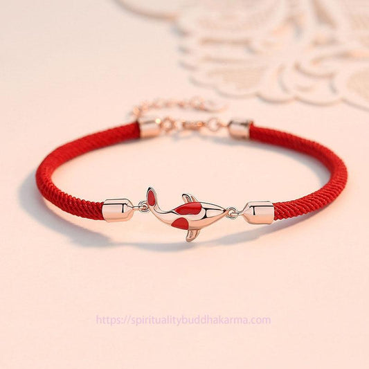 Ancient Tibetan Buddhist Red String Tradition  Koi Fish Luck Wealth Braided Chain Couple Bracelet