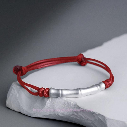Ancient Tibetan Buddhist Red String Tradition  999 Sterling Silver Bone Pattern Luck Rope Braided Bracelet