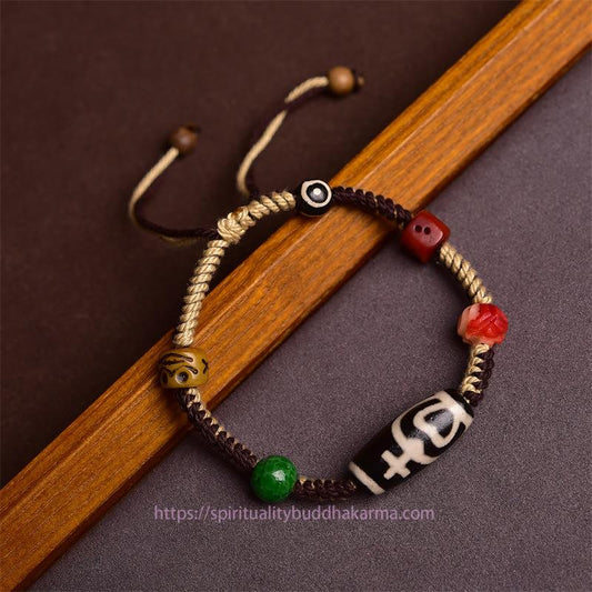 Tibetan Knot Protection Handmade Tibetan Dzi Bead Wealth Braided Rope Bracelet