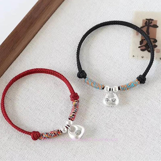 Tibetan Knot Protection Handmade 925 Sterling Silver Fu Character Safe And Well Luck Braided Bracelet