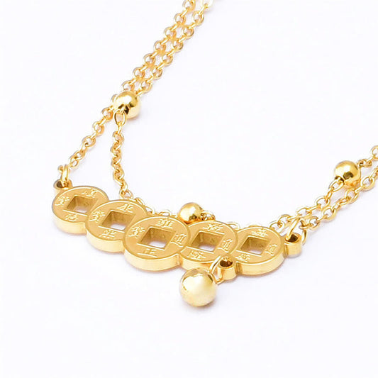 Spirituality Buddha Karma Copper Coins Attract Wealth Titanium Steel Anklet