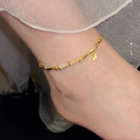 Spirituality Buddha Karma Golden Bamboo Pattern Wealth Copper Anklet