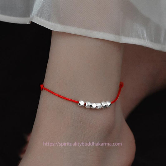 Tibetan Knot Protection 925 Sterling Silver Beads Luck Protection Braid Rope Anklet