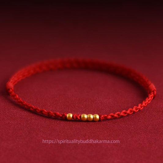 Ancient Tibetan Buddhist Red String Tradition  999 Gold Beads Luck Braided Protection Couple Bracelet
