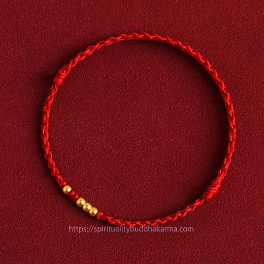 Ancient Tibetan Buddhist Red String Tradition  999 Gold Beads Luck Braided Protection Couple Bracelet