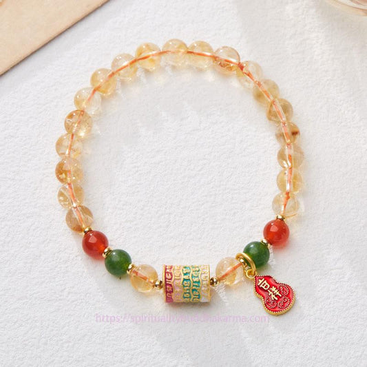 Golden Energy Citrine Natural Wealth Solar Plexus Chakra (Third Chakra) Red Agate Green Chalcedony Protection Bracelet