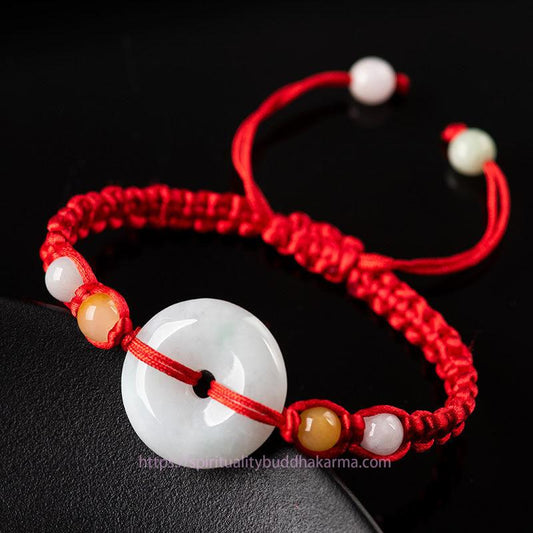 Tibetan Knot Protection Jade Peace Buckle Luck Red String Bracelet