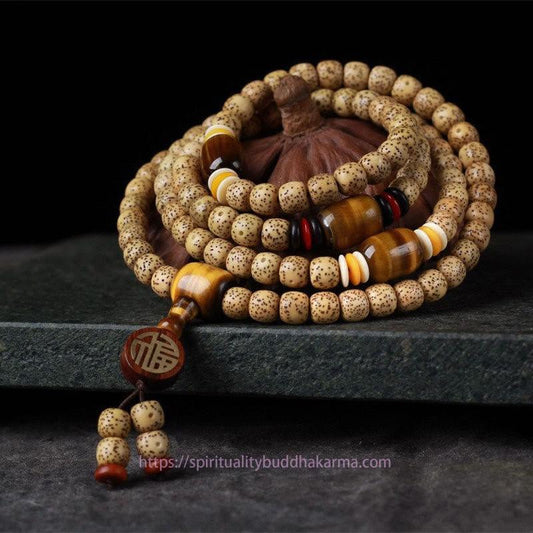 Spirituality Buddha Karma 108 Mala Beads Bodhi Seed Tiger's Eye Fu Character Peace Bracelet