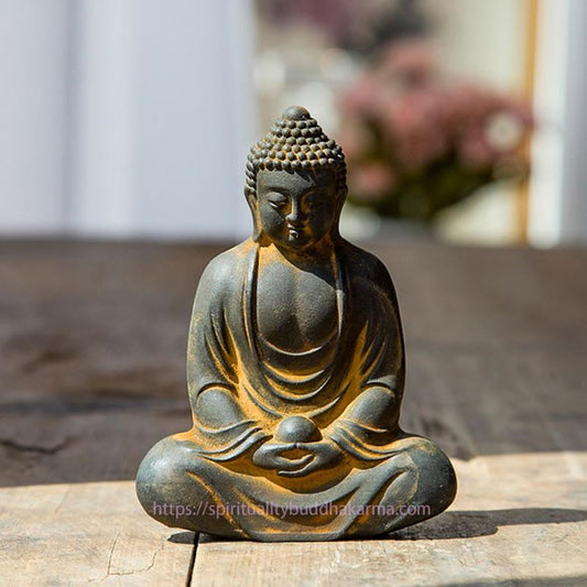 Spirituality Tibetan Meditating Buddha Iron Powder Rust Cast Resin Statue Serenity Decoration