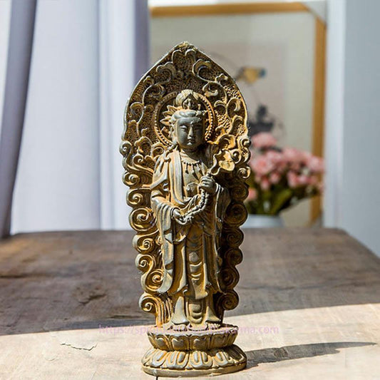 Spirituality Handmade Amitabha Guanyin Avalokitesvara Mahasthamaprapta Iron Powder Rust Cast Resin Statue Decoration